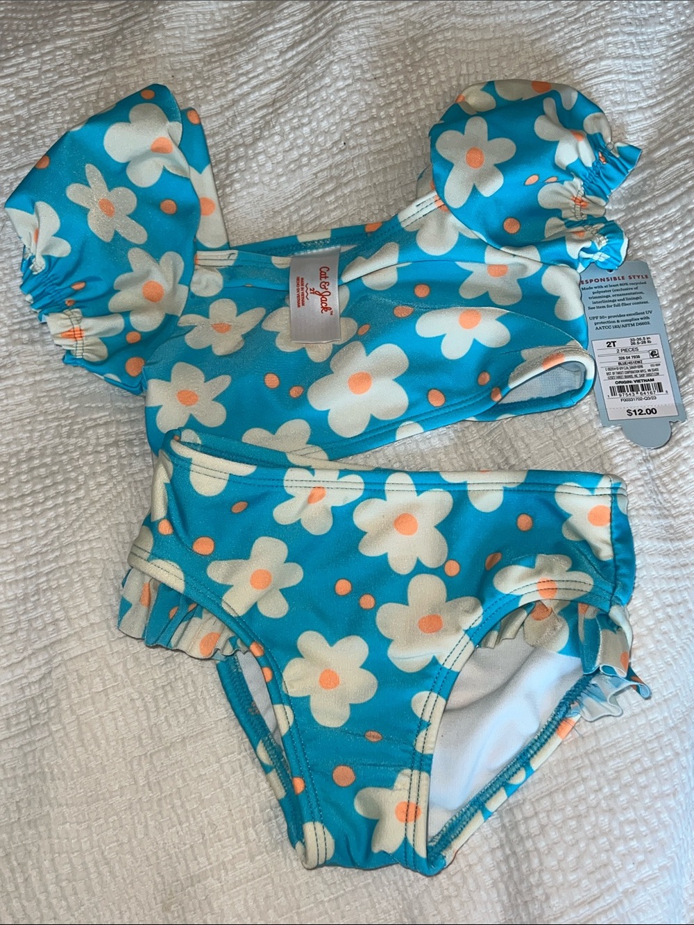 Cat & Jack Turquoise Floral Ruffle Two-Piece Swimsuit